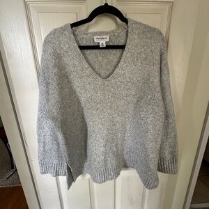 For The Republic Light Gray V-Neck Oversized Knit Sweater